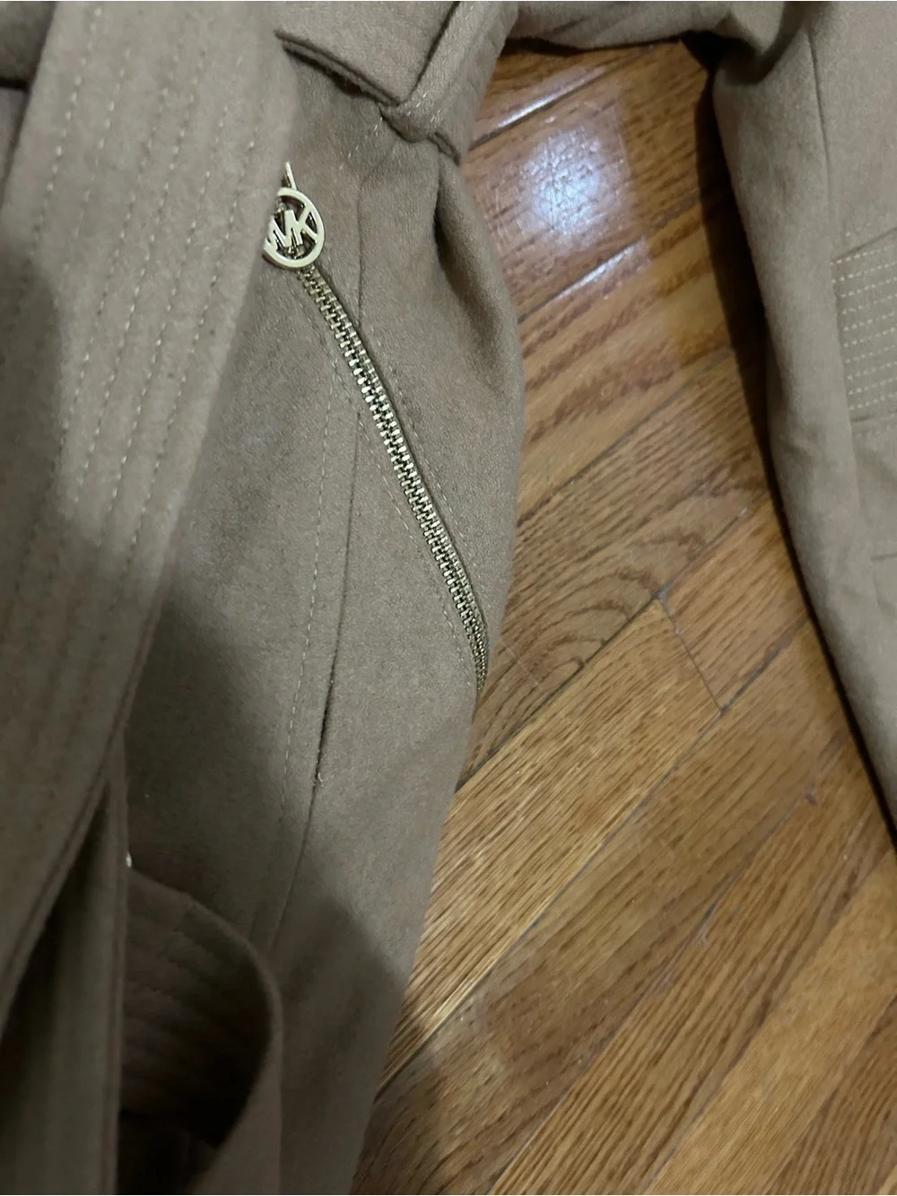 Like New! Michael Kors Camel Wool Belted Pea Trench Coat Tan 1X - Picture 4 of 8